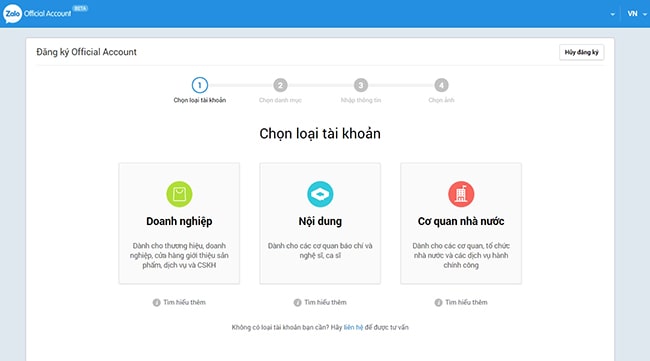 Chọn loại tài khoản